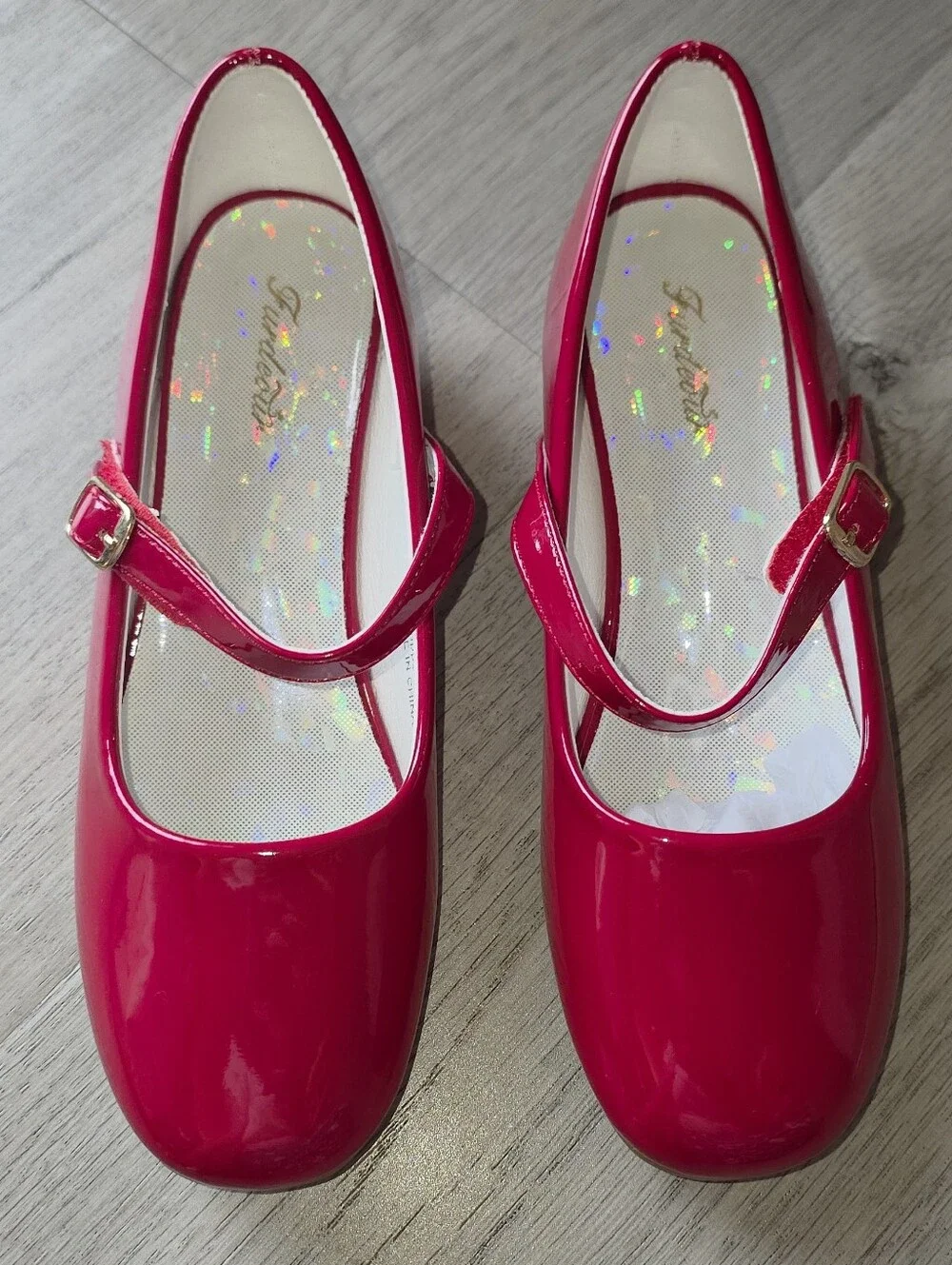 Girls' Furdeour Red Patent Mary Jane Dress Shoes, Size 2 Girls